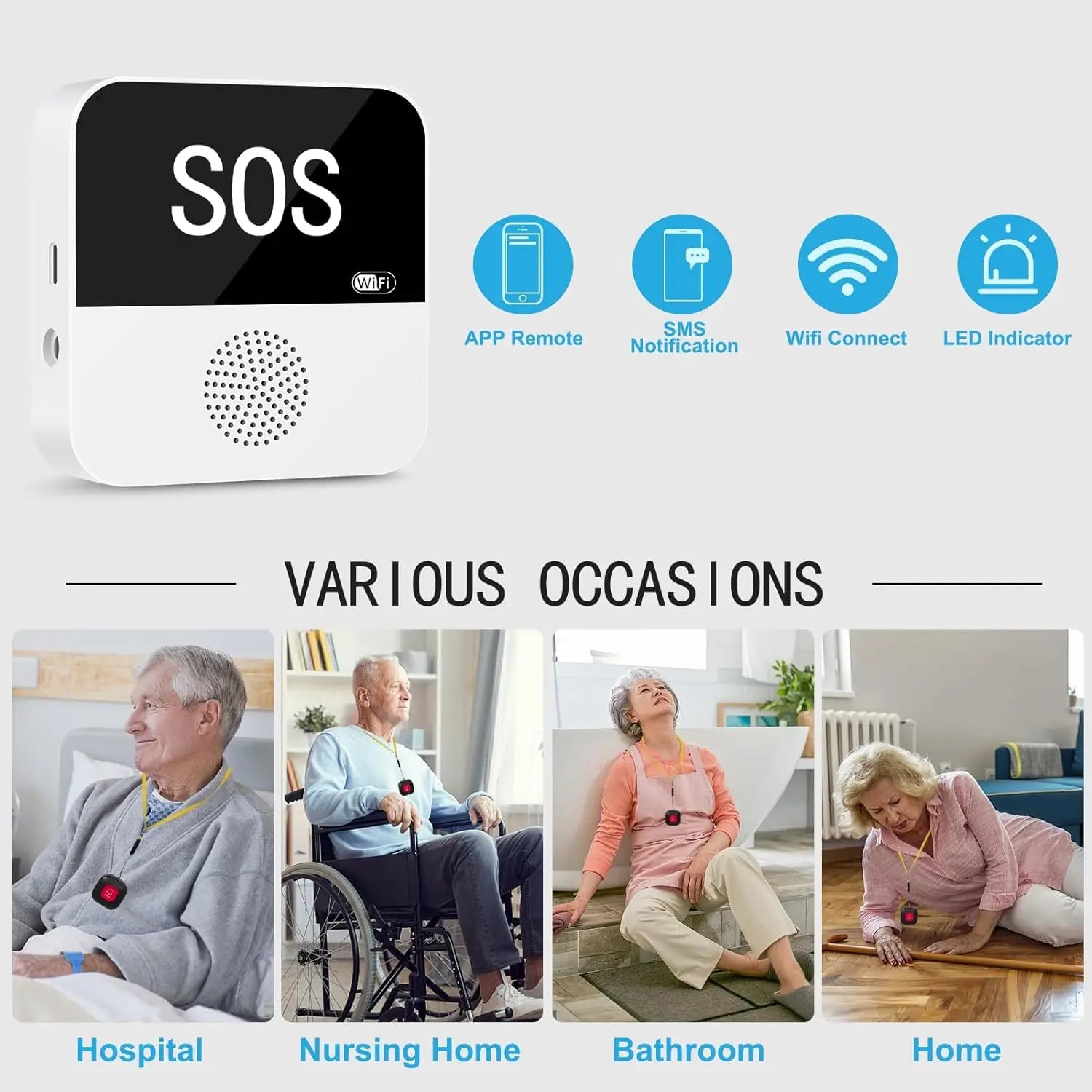 WiFi Smart Wireless Caregiver Pager Call Button System Emergency Alert System Life Button for Seniors Patient Disabled Elderly