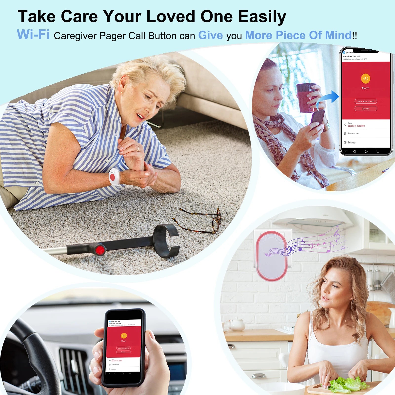 Topvico Tuya Emergency Panic Button WIFI for Elderly Alarm SOS Bracelet Wireless Caregiver Pager Watch Call Senior Fall Alert