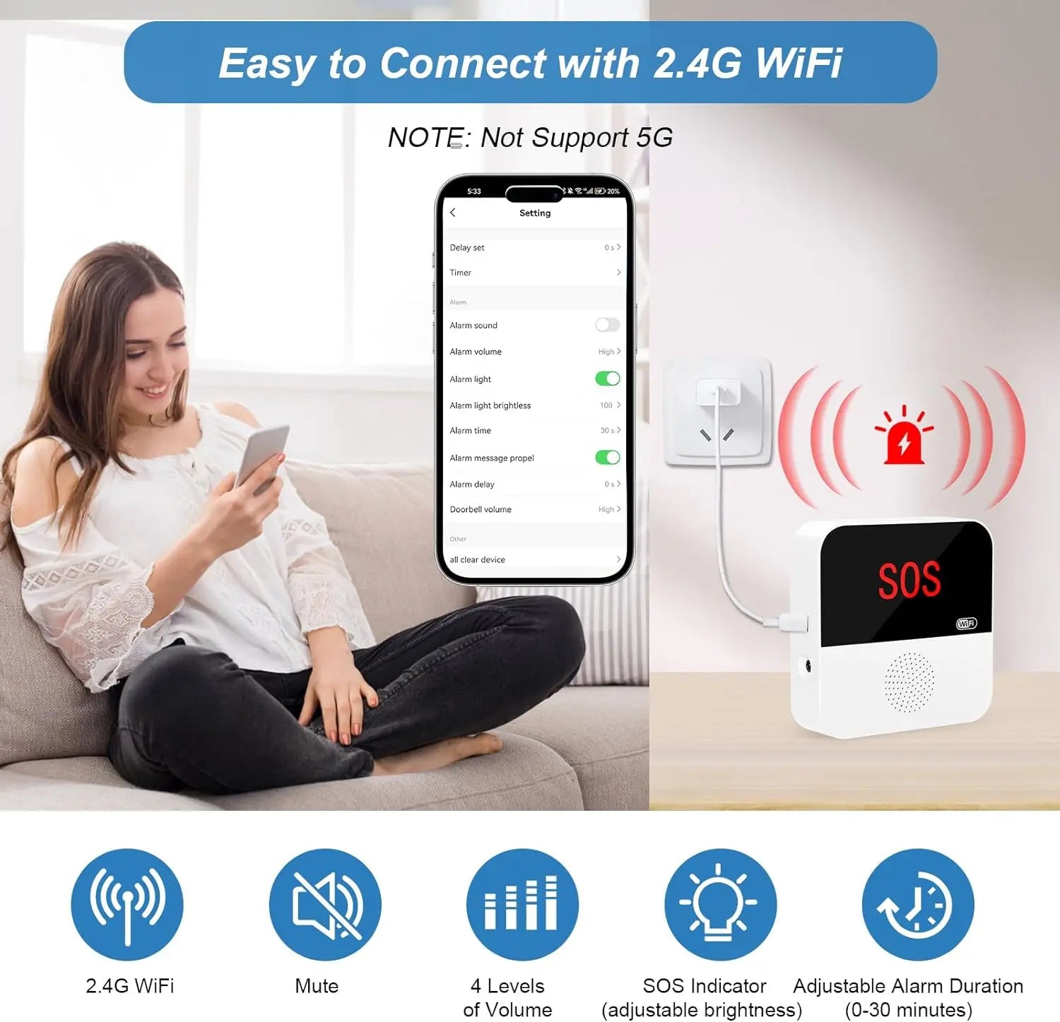 WiFi Smart Wireless Caregiver Pager Call Button System Emergency Alert System Life Button for Seniors Patient Disabled Elderly