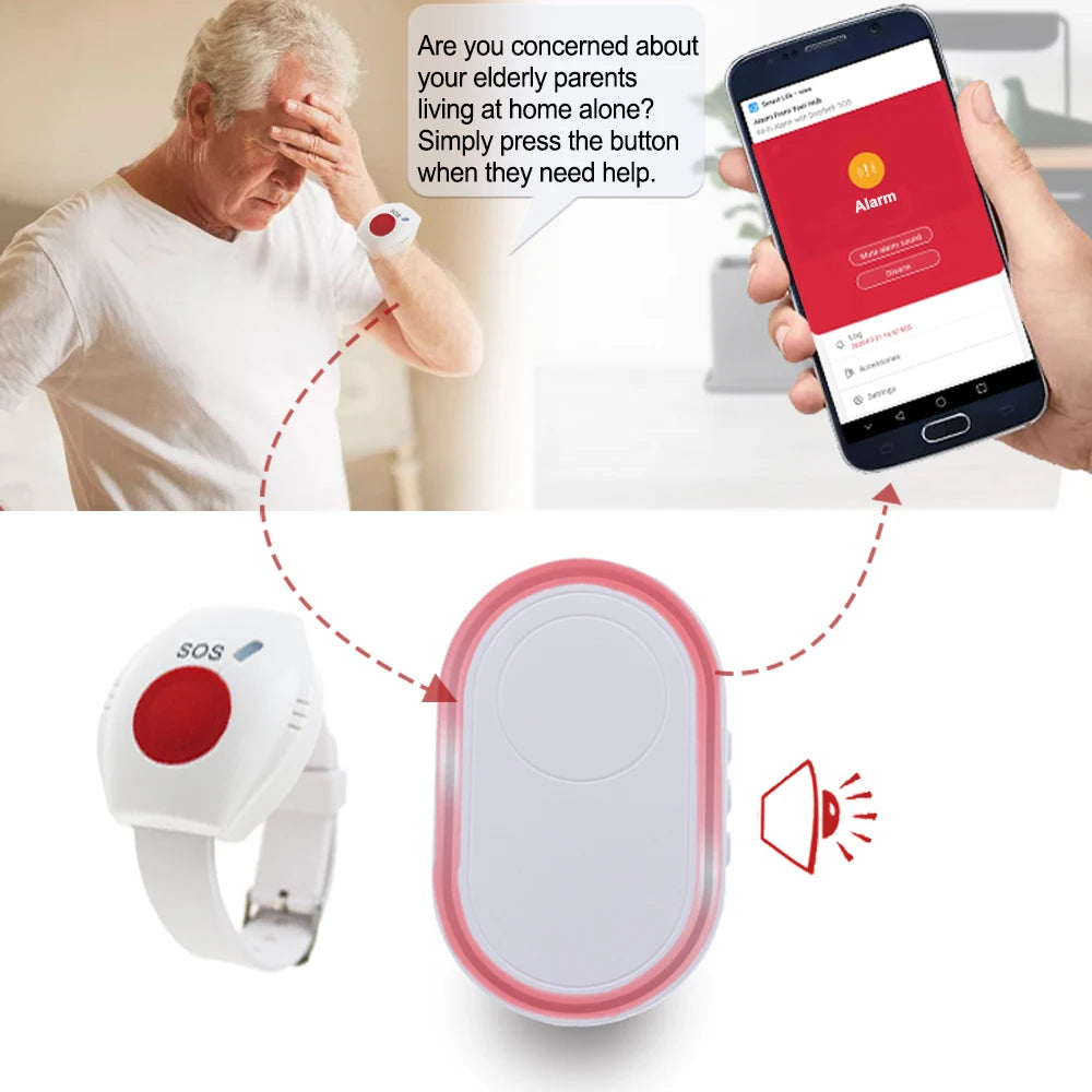 Topvico Tuya Emergency Panic Button WIFI for Elderly Alarm SOS Bracelet Wireless Caregiver Pager Watch Call Senior Fall Alert